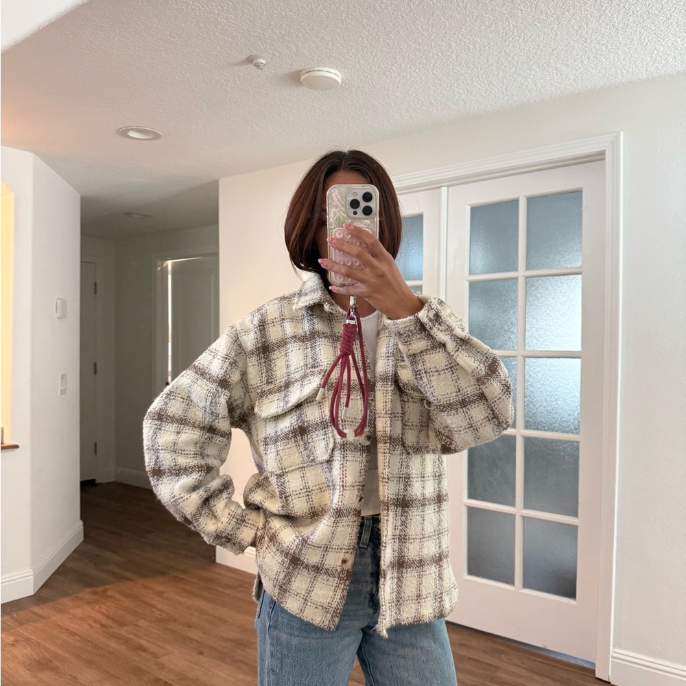 12th Tribe Cream and Black Plaid Utility Jacket